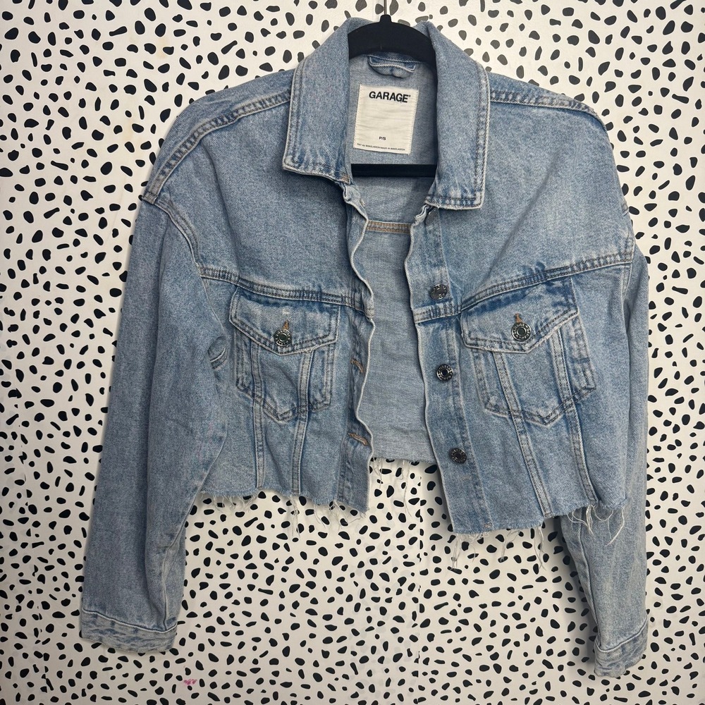 Garage Cropped Denim Jacket Blue Size Small